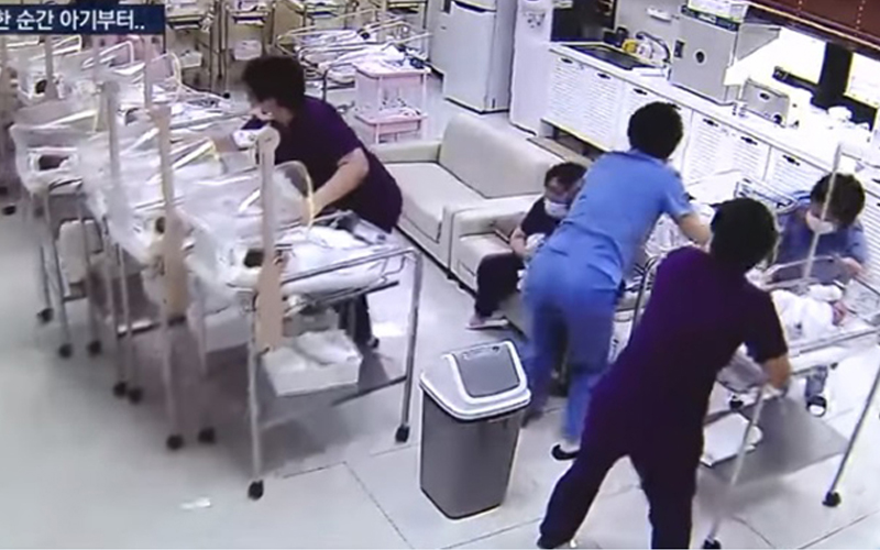 南韓5.4級強震來襲「醫院監視器畫面」曝光  護士們選擇不逃命「用肉身保護嬰兒」  （影）